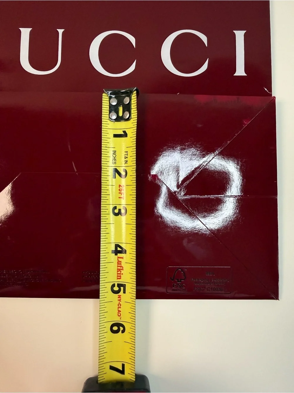 Gucci Large Burgundy Glossy Shopping Bag + Matching Card Envelope Packaging